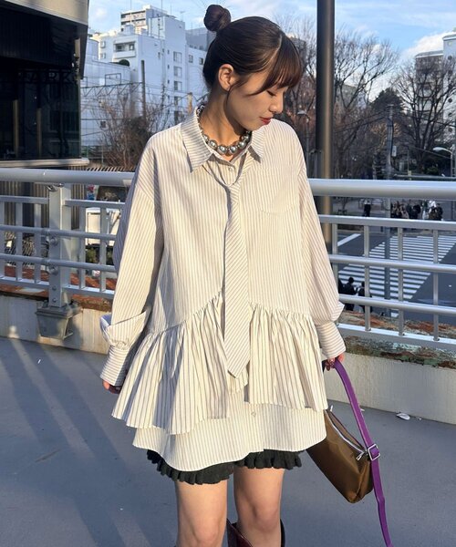 多層束腰襯衫裙【JT041】