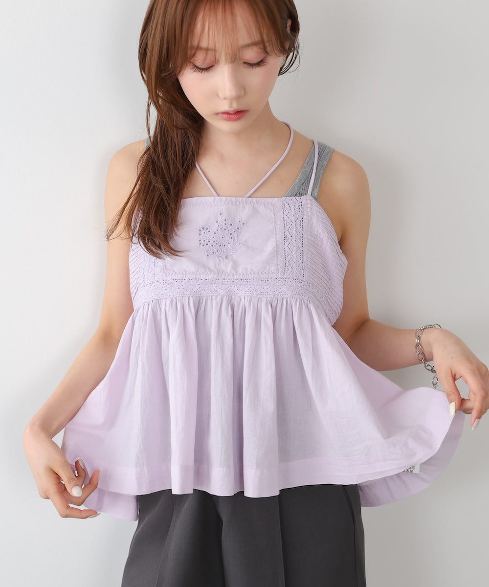 <JP> 細肩刺繡蕾絲傘擺Top* 3色入 <預購>