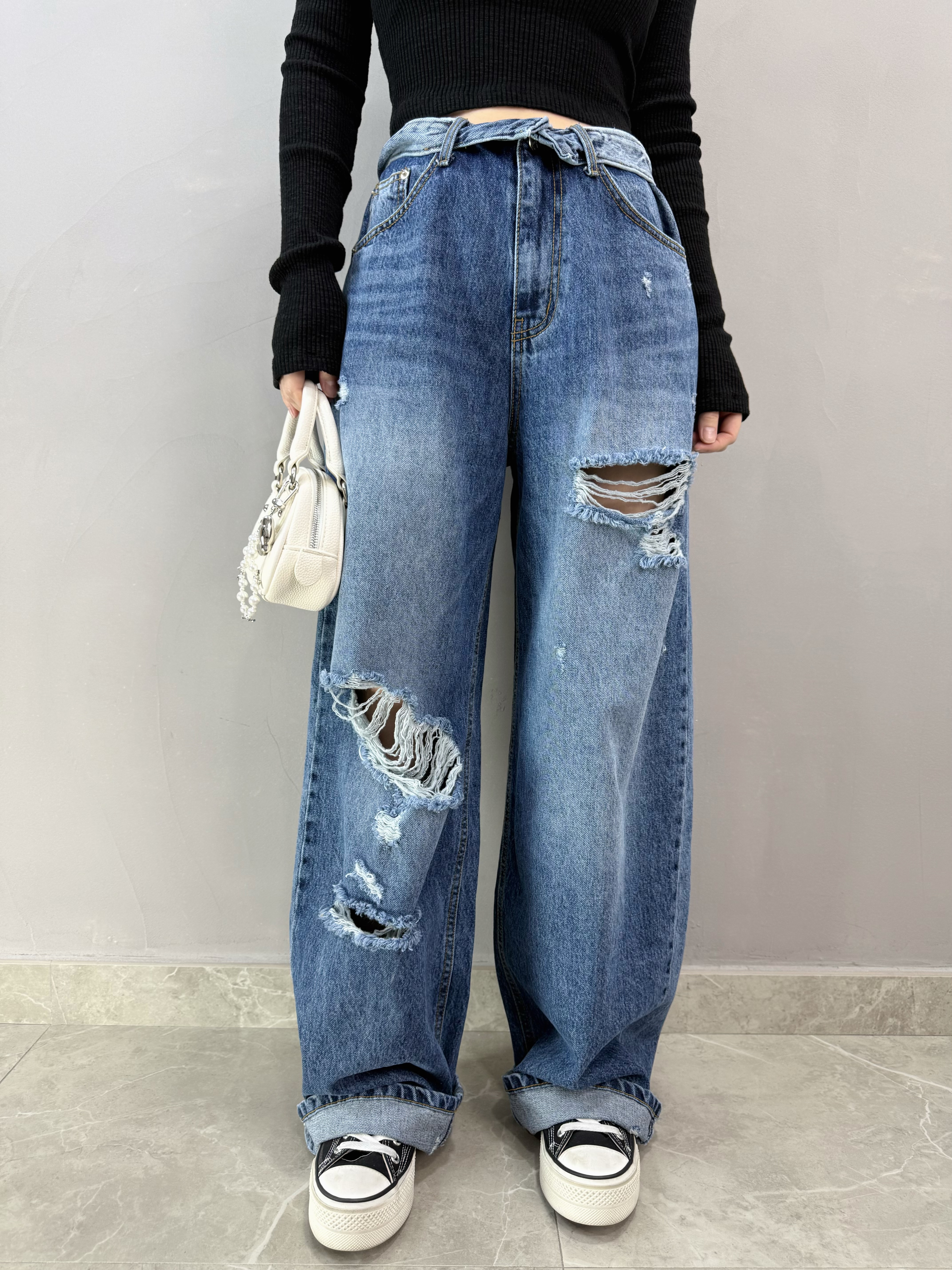 H84 反腰爛牛仔褲