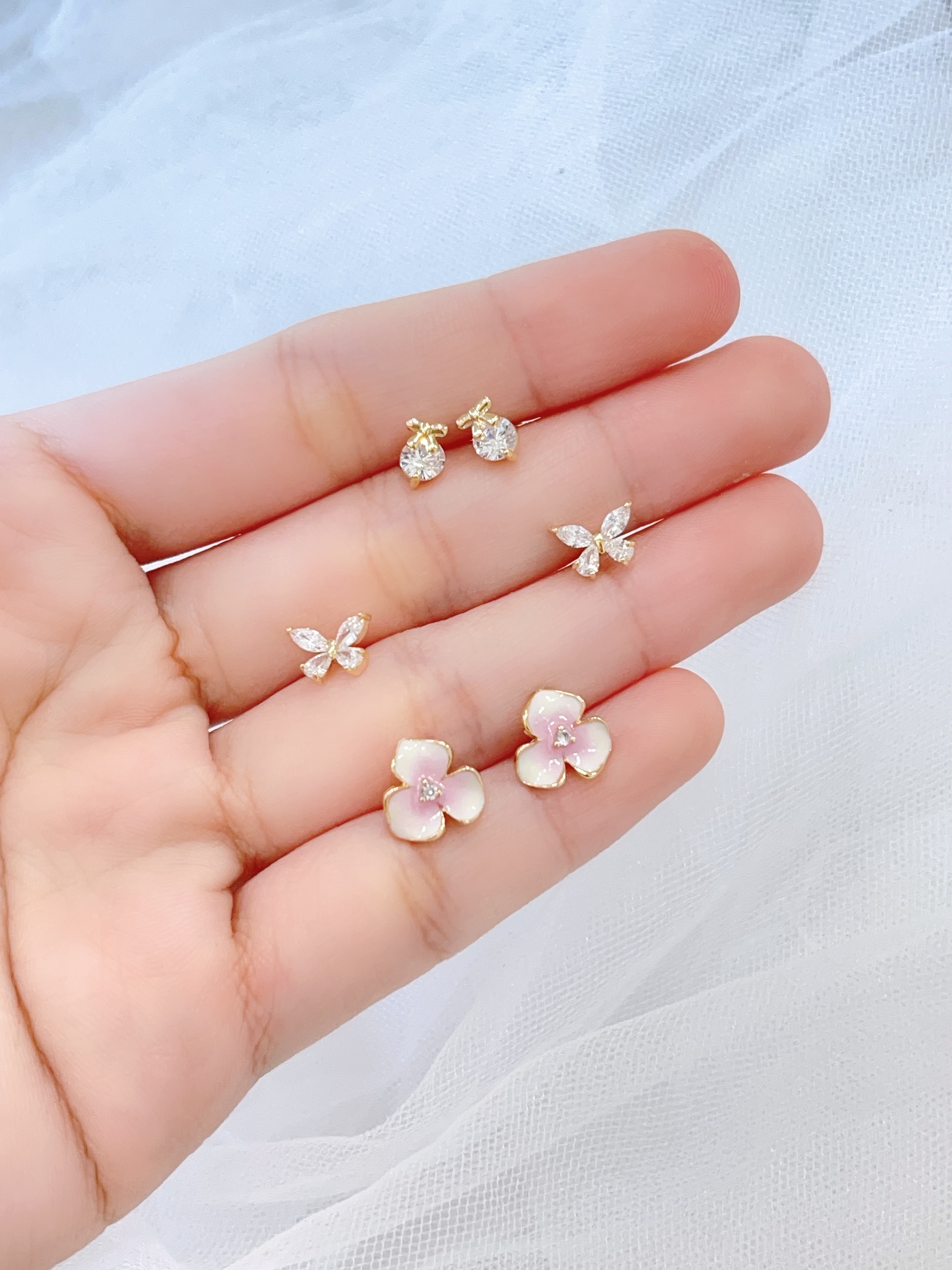 粉樱花蝴蝶耳环套装