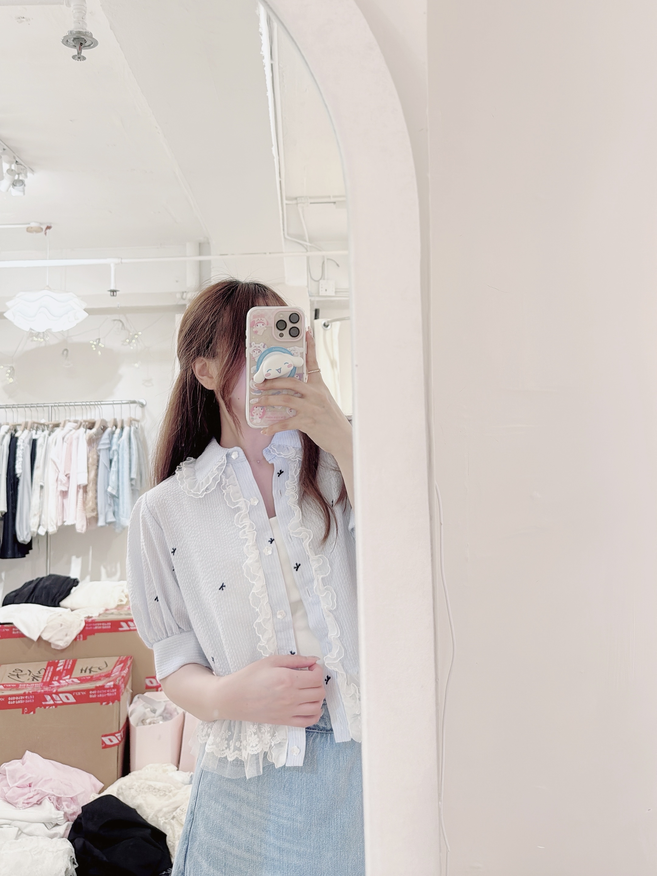 Pattern Lace 2way Blouse with Collar