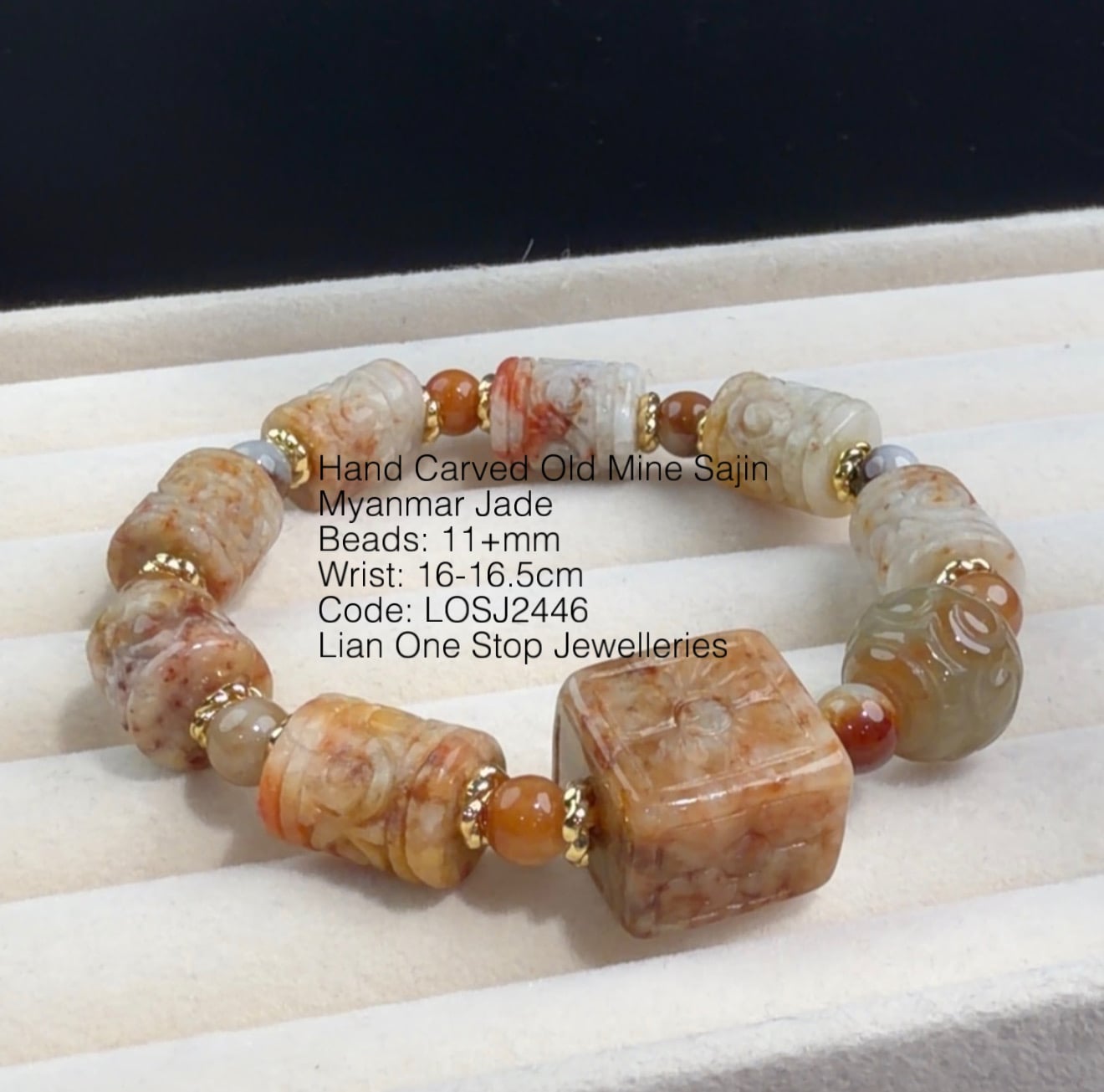 Code: LOSJ2446 Hand Carved Old Mine Sajin Myanmar Jade 