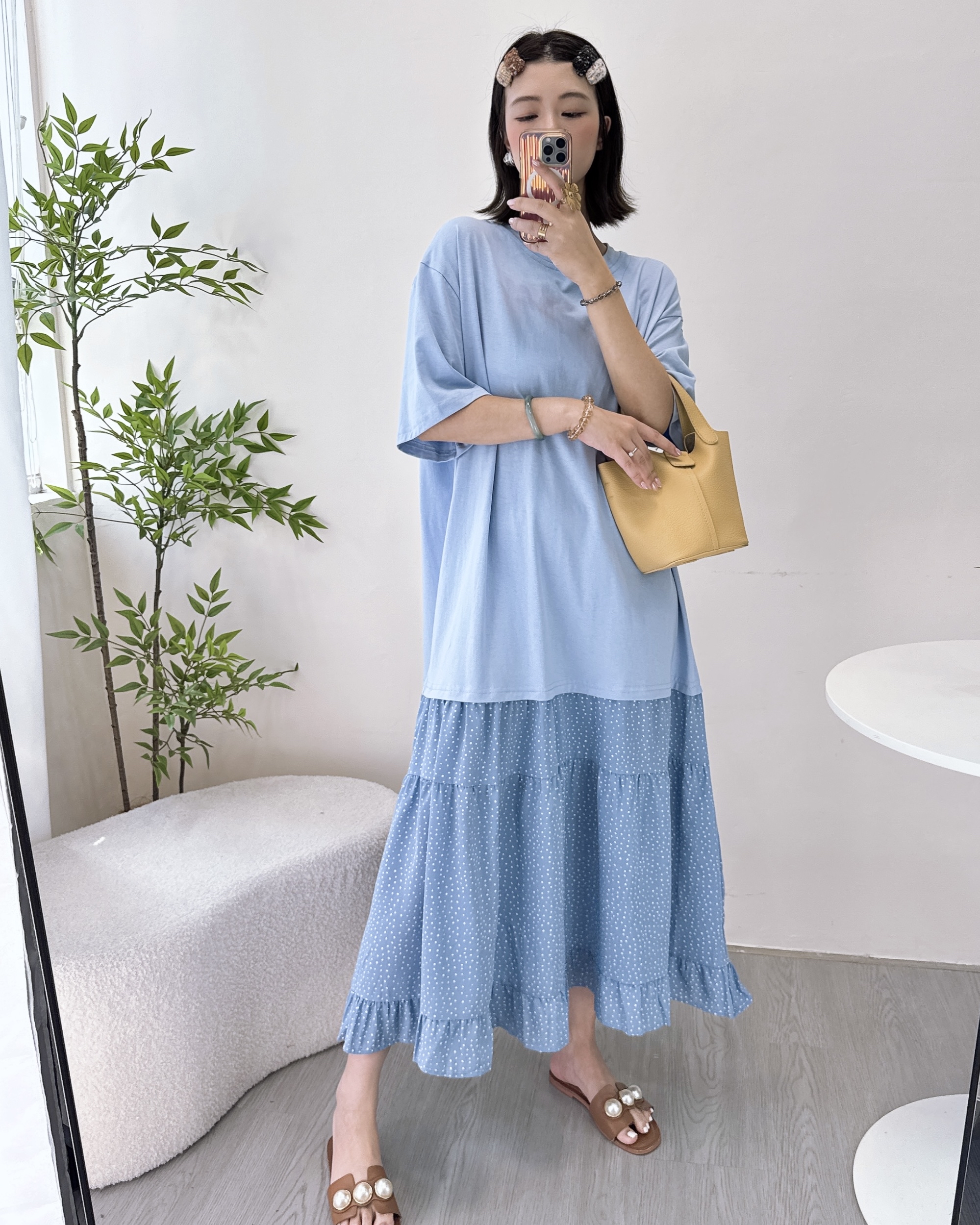 超美拼接碎花連身長裙 2色