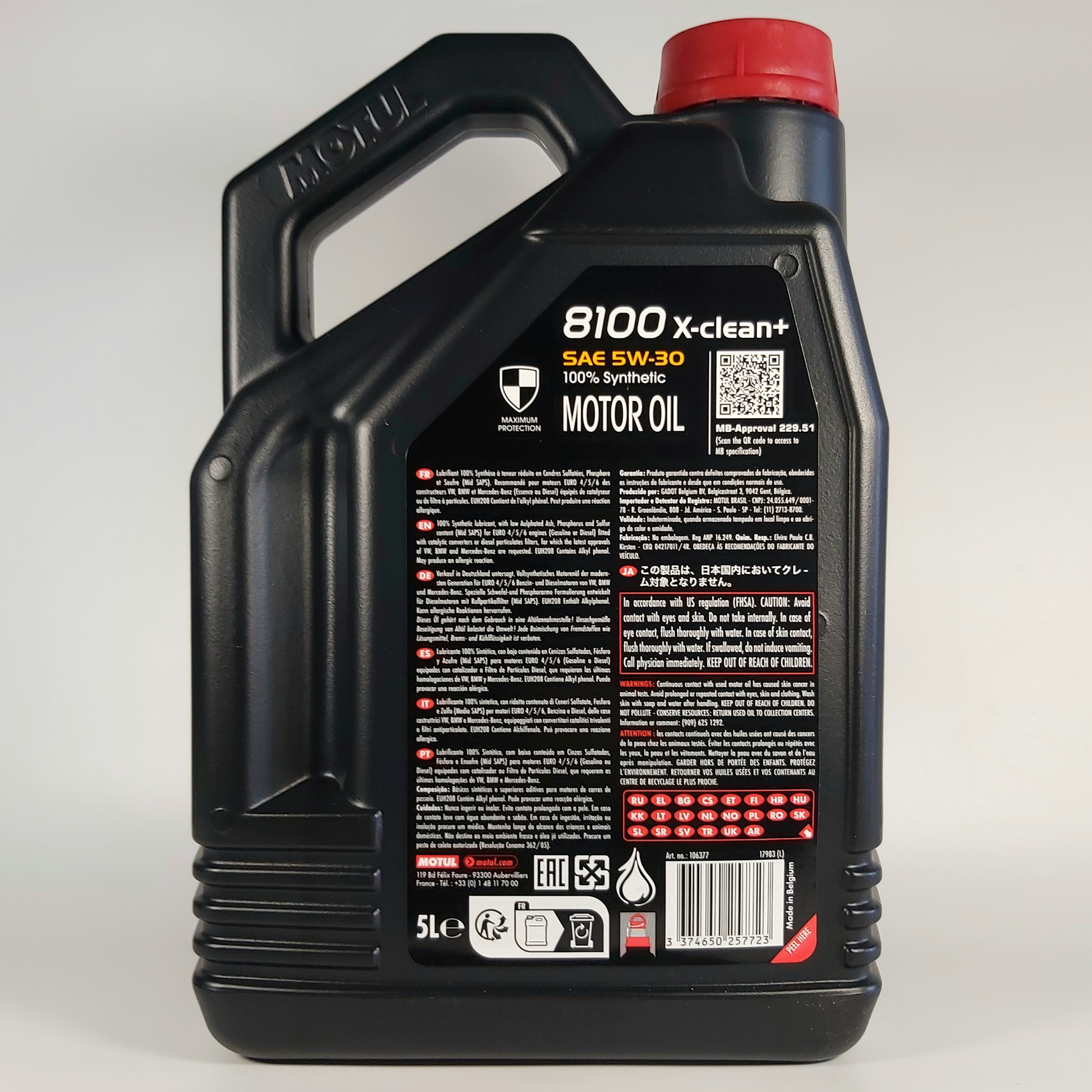 Motul 1L Synthetic Engine Oil 8100 5W30 X-CLEAN - LL04- MB 229.51-  504.00-507.00 - Case of 14