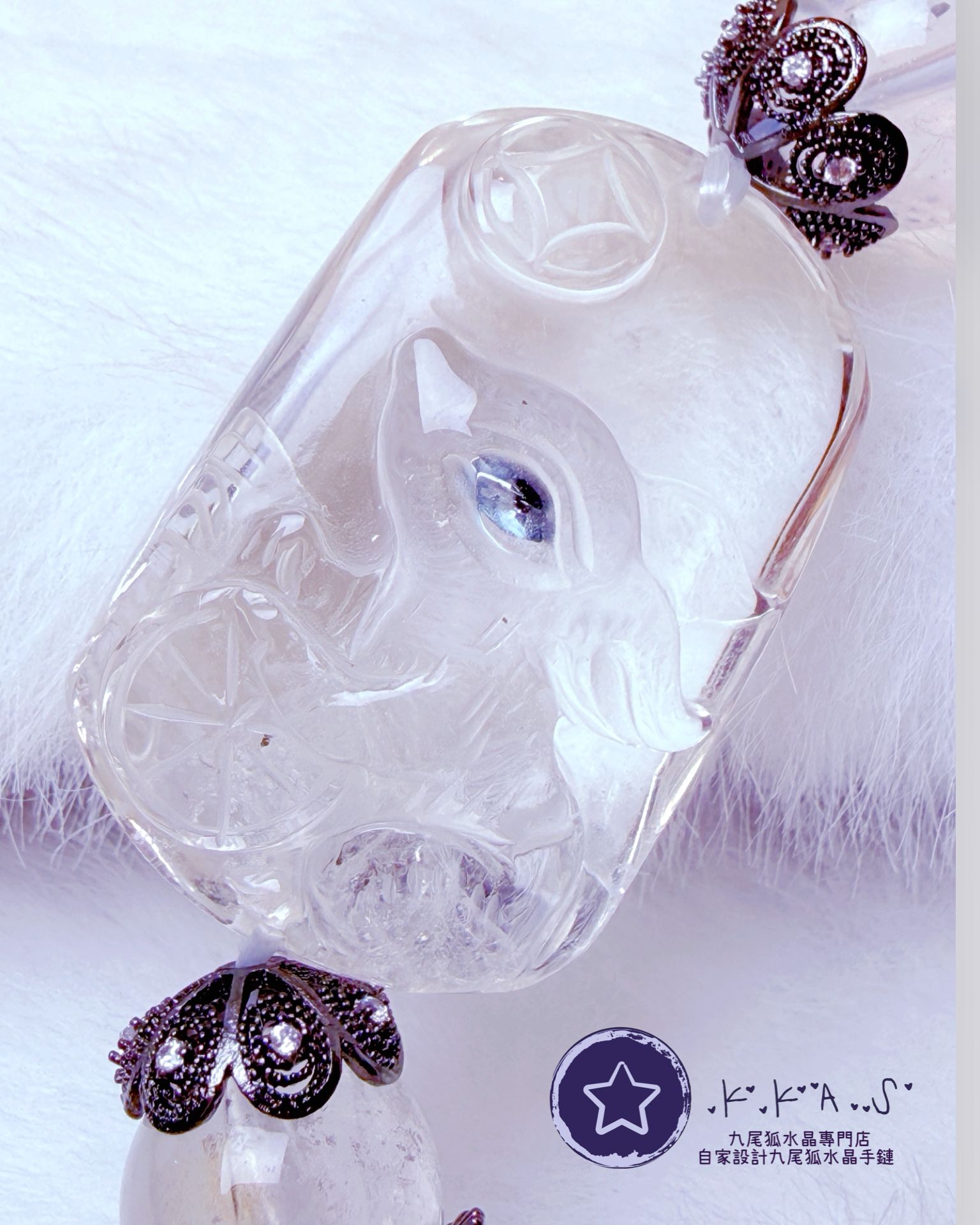 K000100 藍銅礦 側臉小狐 自家設計手鏈