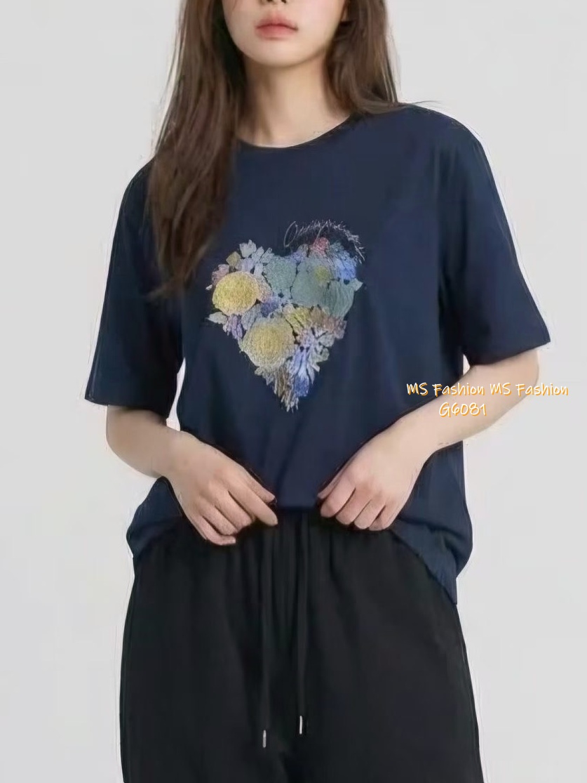 G6081 韓國🇰🇷靚色心型花花圖案top