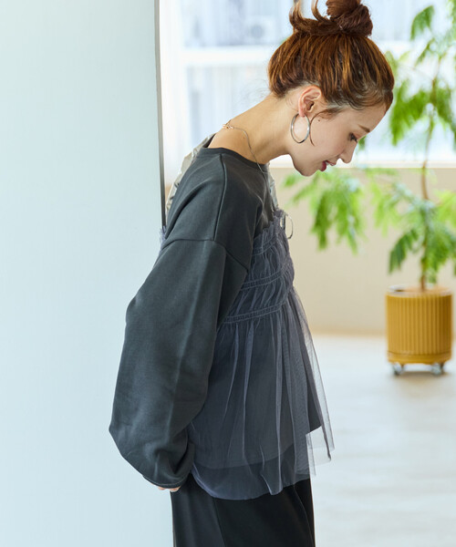 薄紗褶皺拼接衛衣