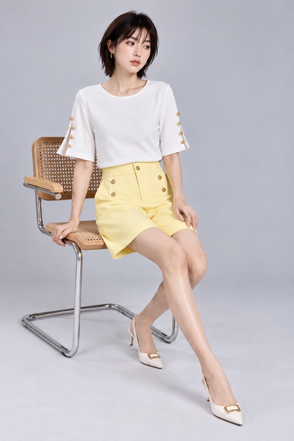 26668 Metal Button Sleeve Top