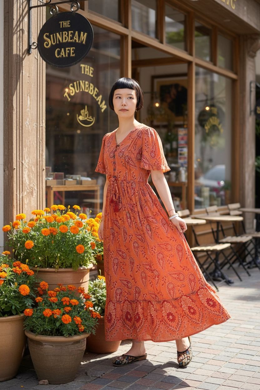 1642 Blood Orange Paisley Cotton Short Sleeve OP