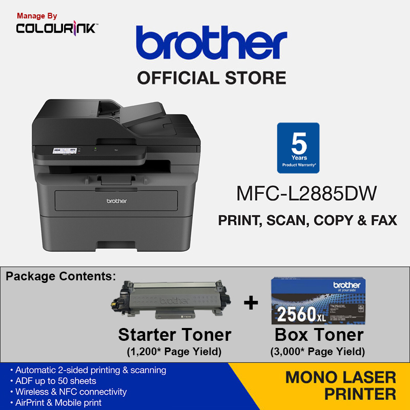 Brother MFC-L2885DW All in One Wireless Mono Laser Printer Auto 2 Sided Print Scan Copy Fax NFC Connection