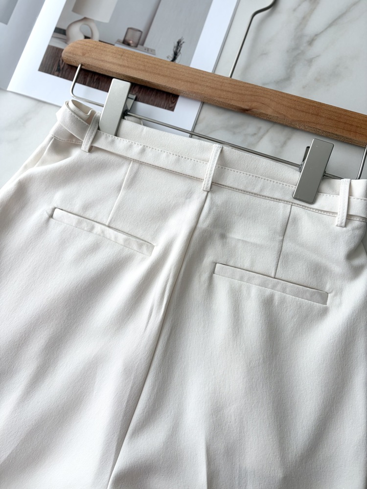 Aveline Belted Straight Slacks (Ivory)