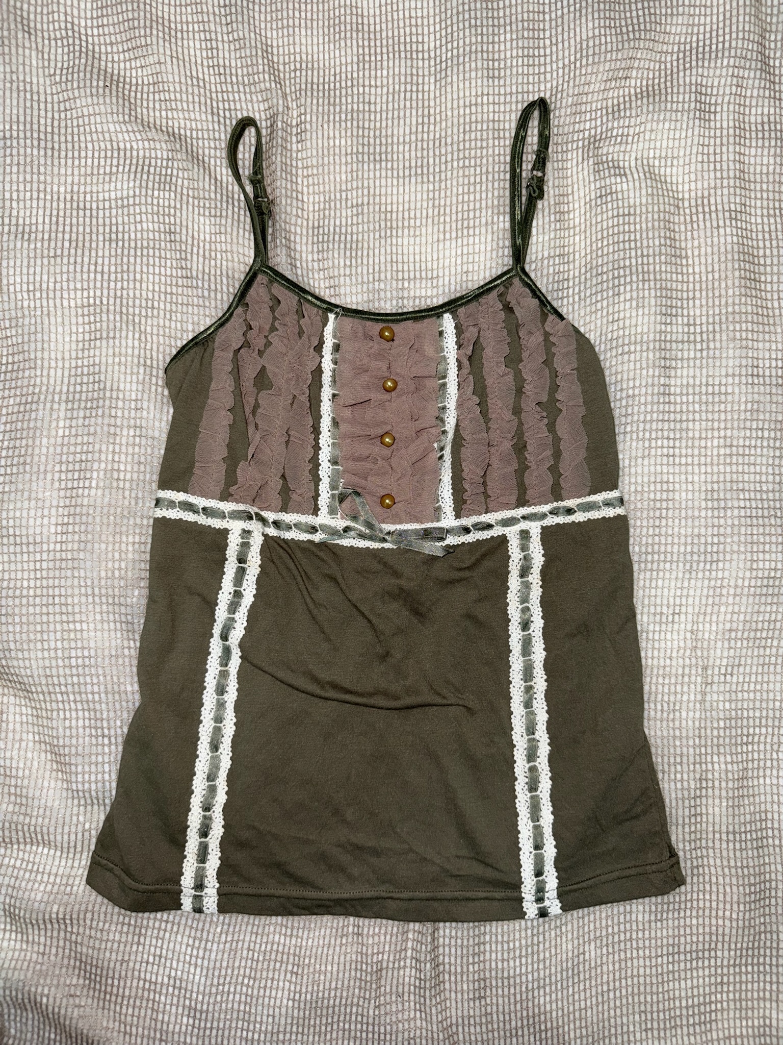 Ruffle Lace-Trim Empire Waist with Bow Cami Top 