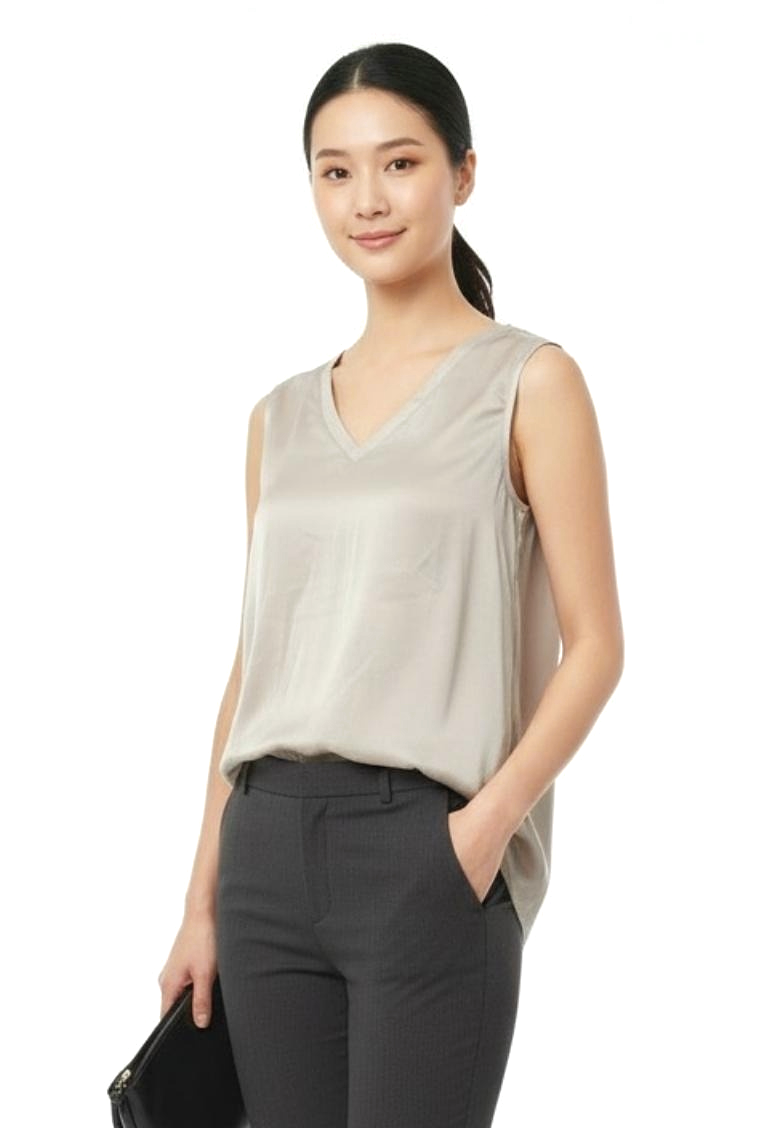 Satin V-Sleeveless Double Strap