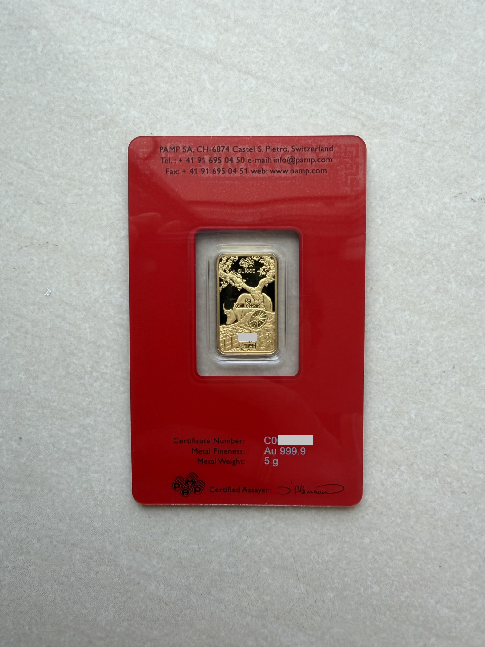 (SN 6144) PAMP Lunar Ox 2021 5g 🇨🇭Swiss Fine Gold Bar Emas 999.9 (No album) 生肖水牛