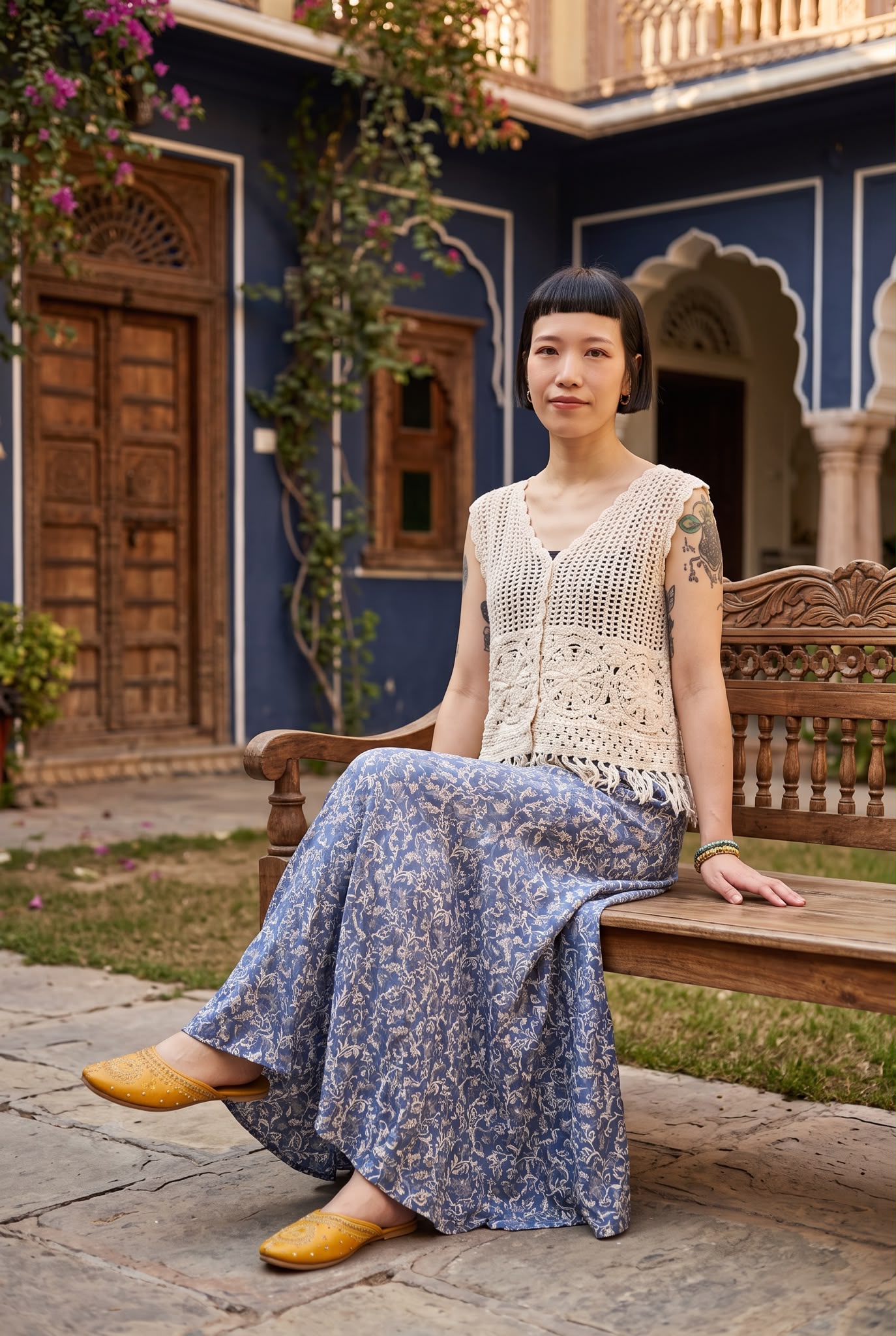 2968 Fog Blue Zoo WIth Flower Golden Palazzos