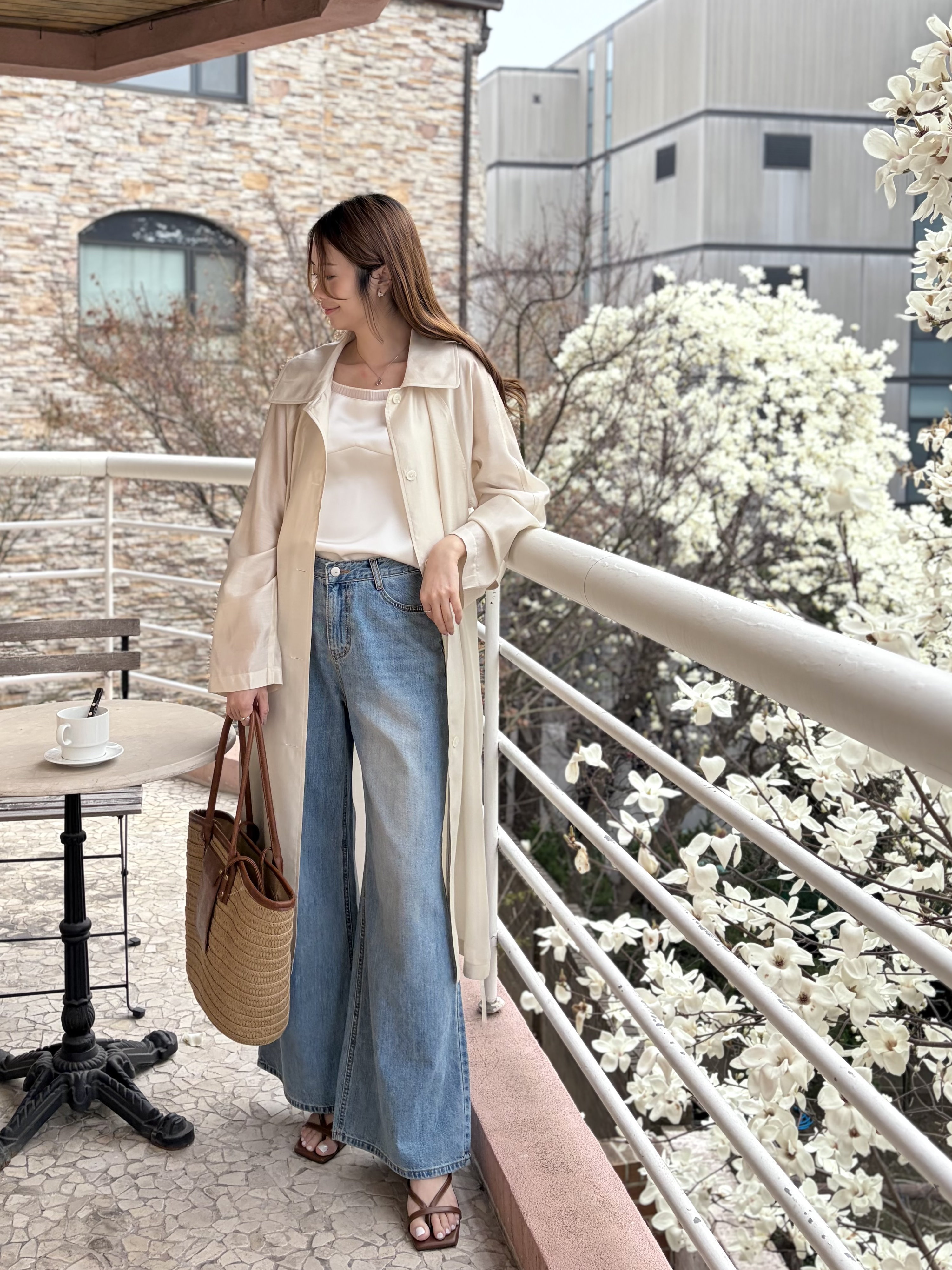 Silky Belted Trench Coat (Ivory)