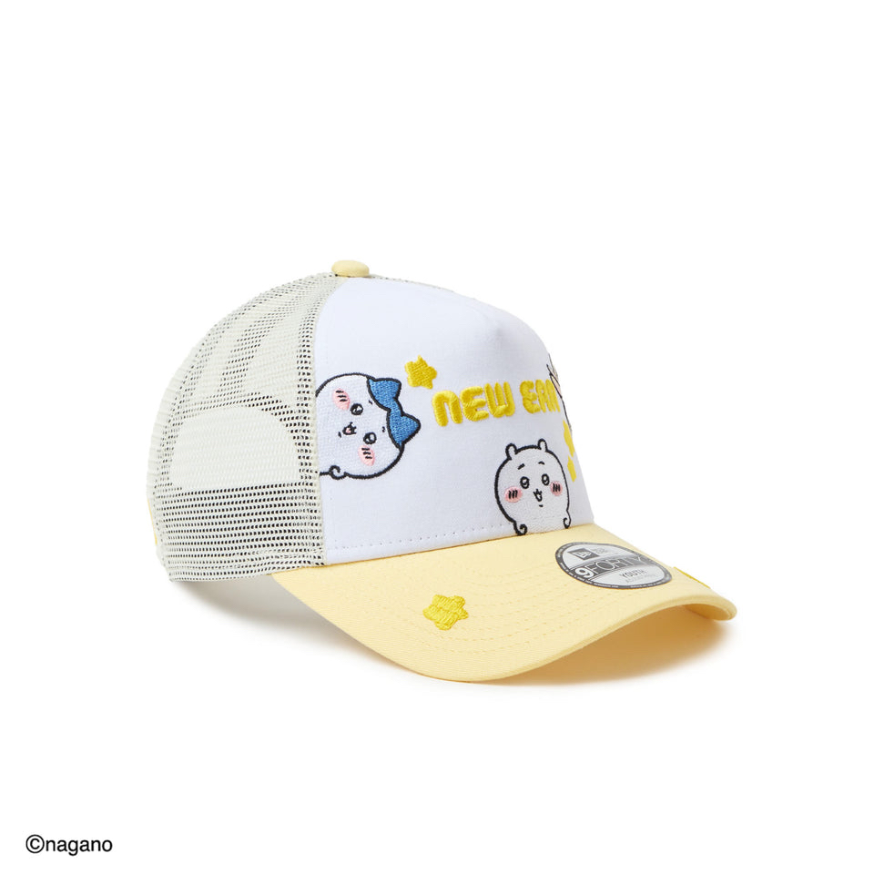 New Era Kids Youth 9FORTY A-Frame Tracker Chiikawa / Chiikawa, Hachiware, and usagi Design, White/Soft Yellow