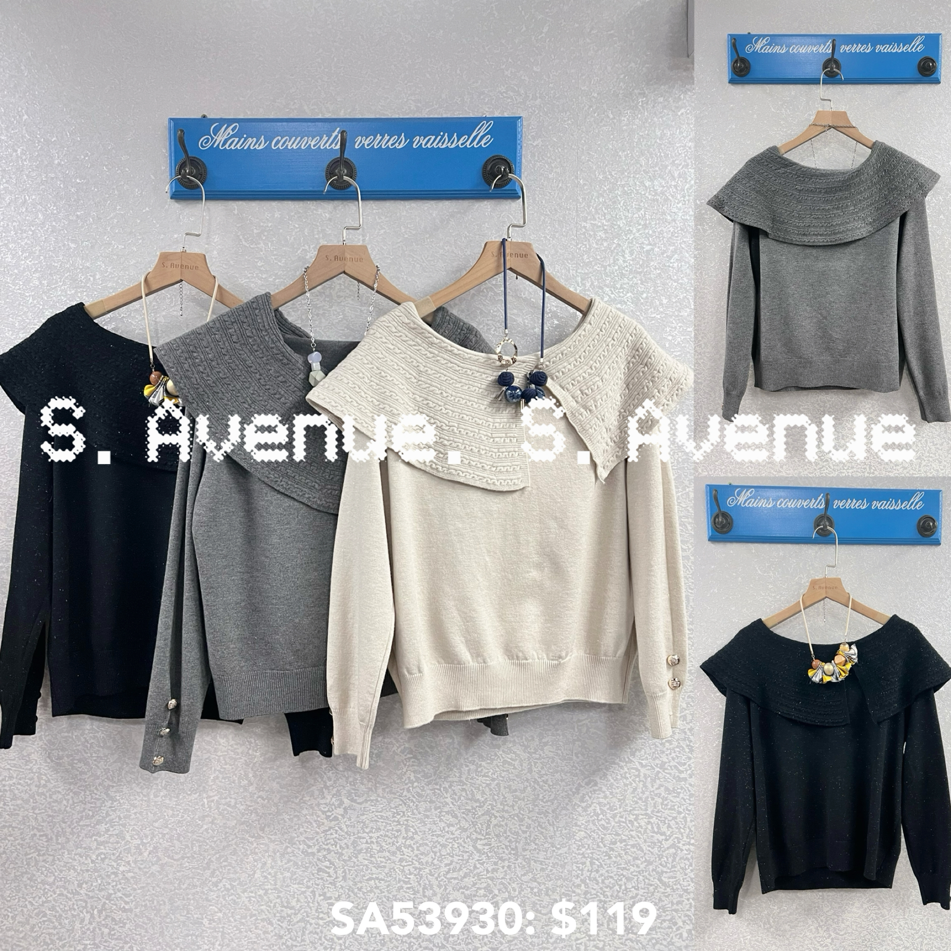 SA53930: 長袖暗紋斗逢領軟冷top