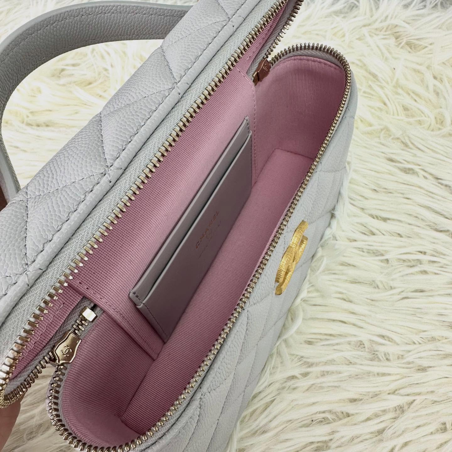 CHANEL🤍PRE OWNED 25P LP 灰色金扣荔枝牛皮飯盒包 晶片款 手提單肩斜肩包🩶