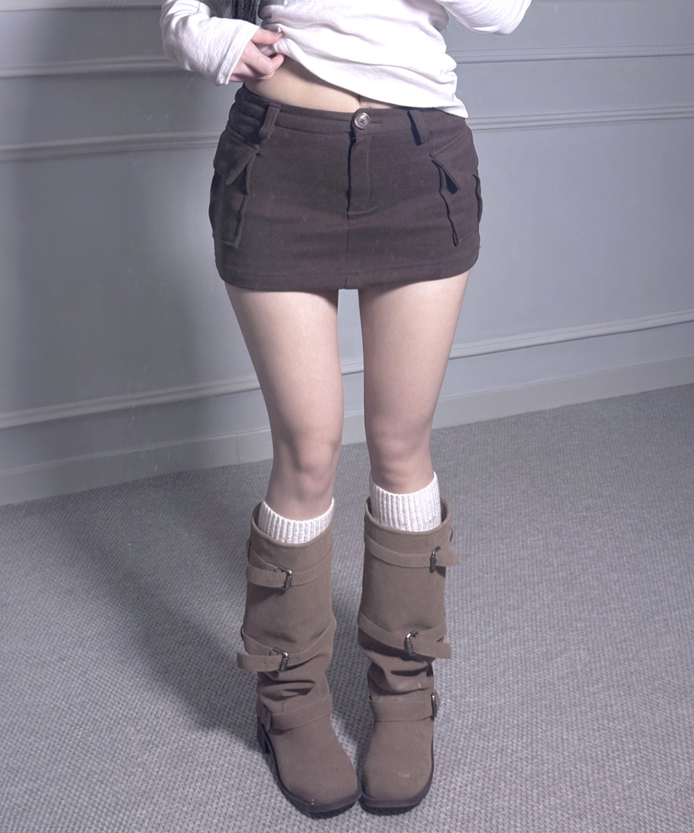 Wool Blend Cargo Mini Skort