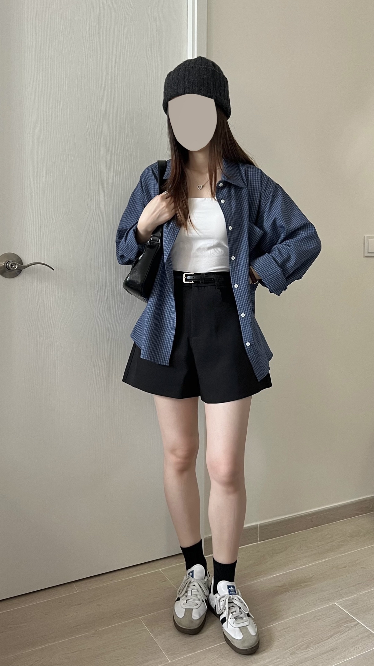 韓風細格紋薄恤衫 