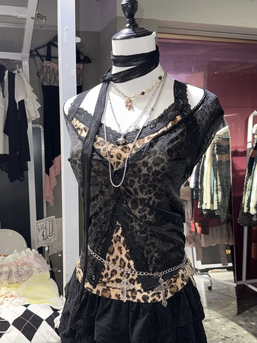 Dark Sheer Lace Knit Slim-Fit Cardigan