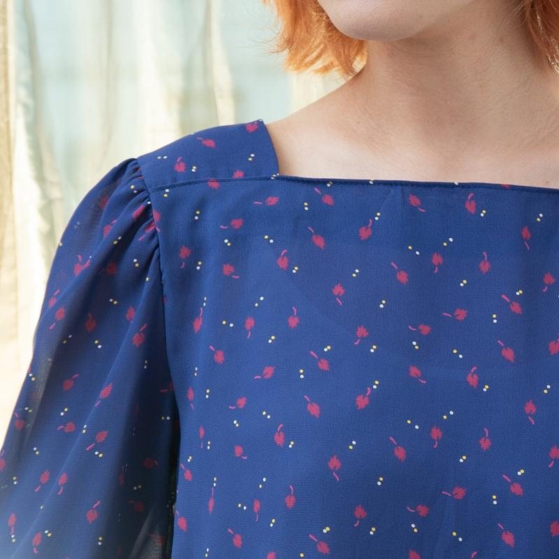 Vintage C.a. 1980s American Geison Peters Low BoatNeck Mid-Sleeve Summer Chiffon Dress (MT1840-20)