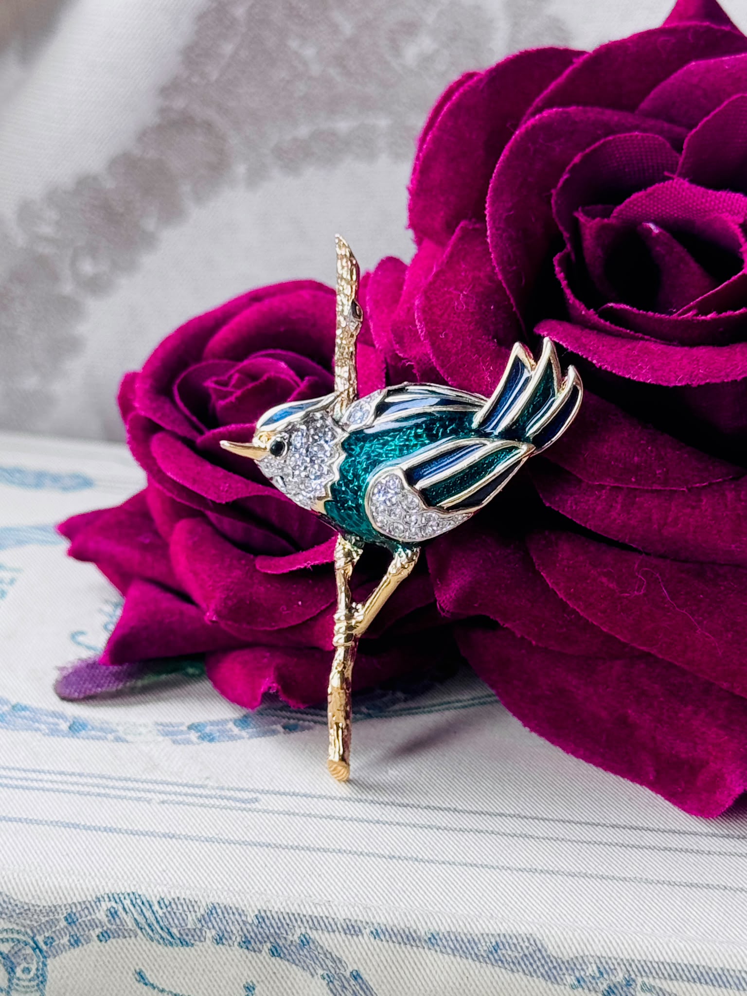 Vintage Unsigned "D'Orlan" Designer Enamel Bird Brooch（MT2589-30)