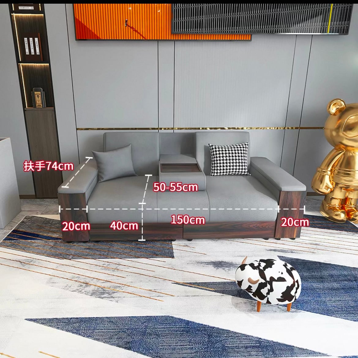 輕奢現代簡約細單位客廳科技布可收納儲物梳化床烏金木 sofa