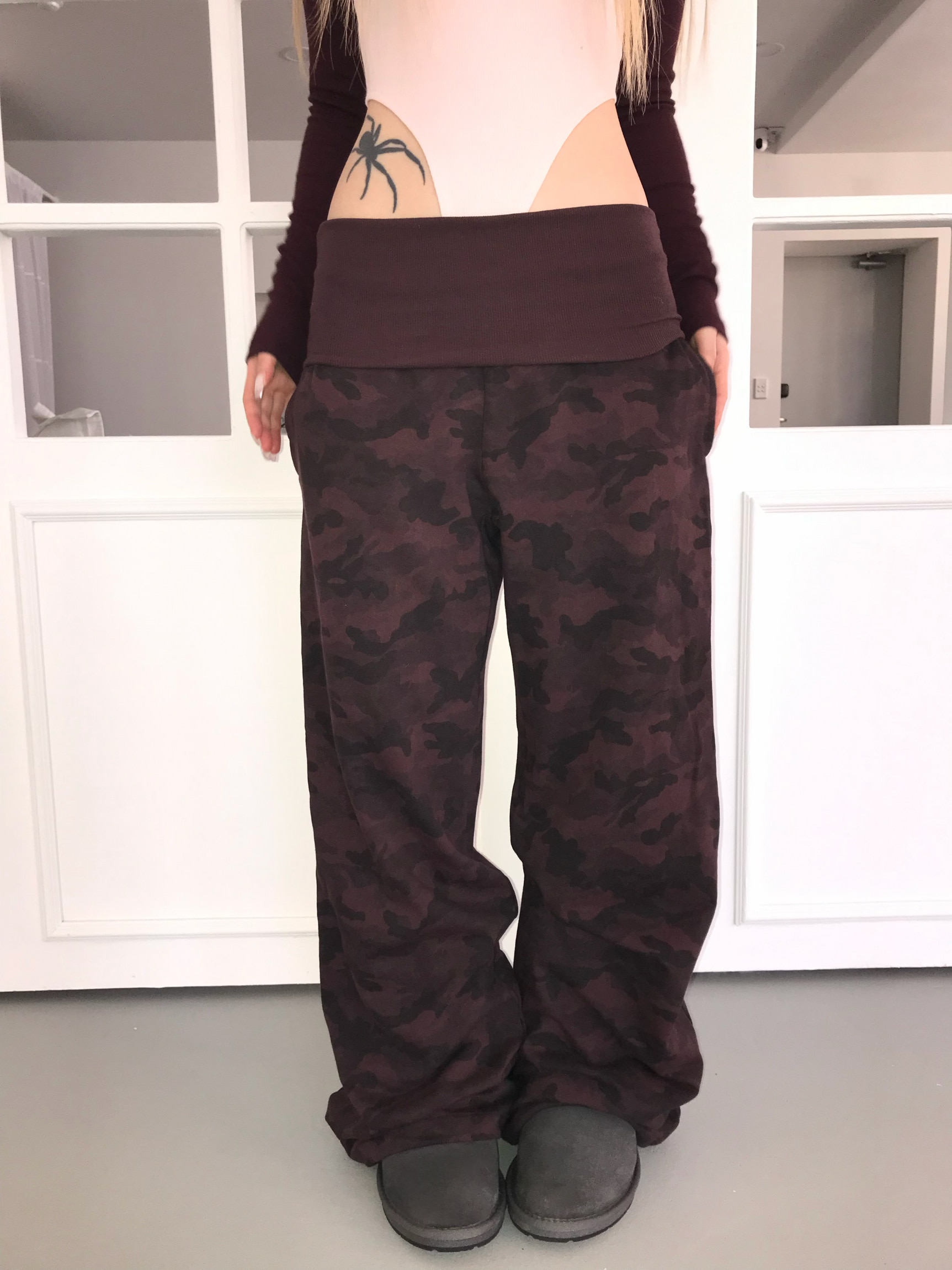 Foldover Camo Wide-Leg Sweatpants