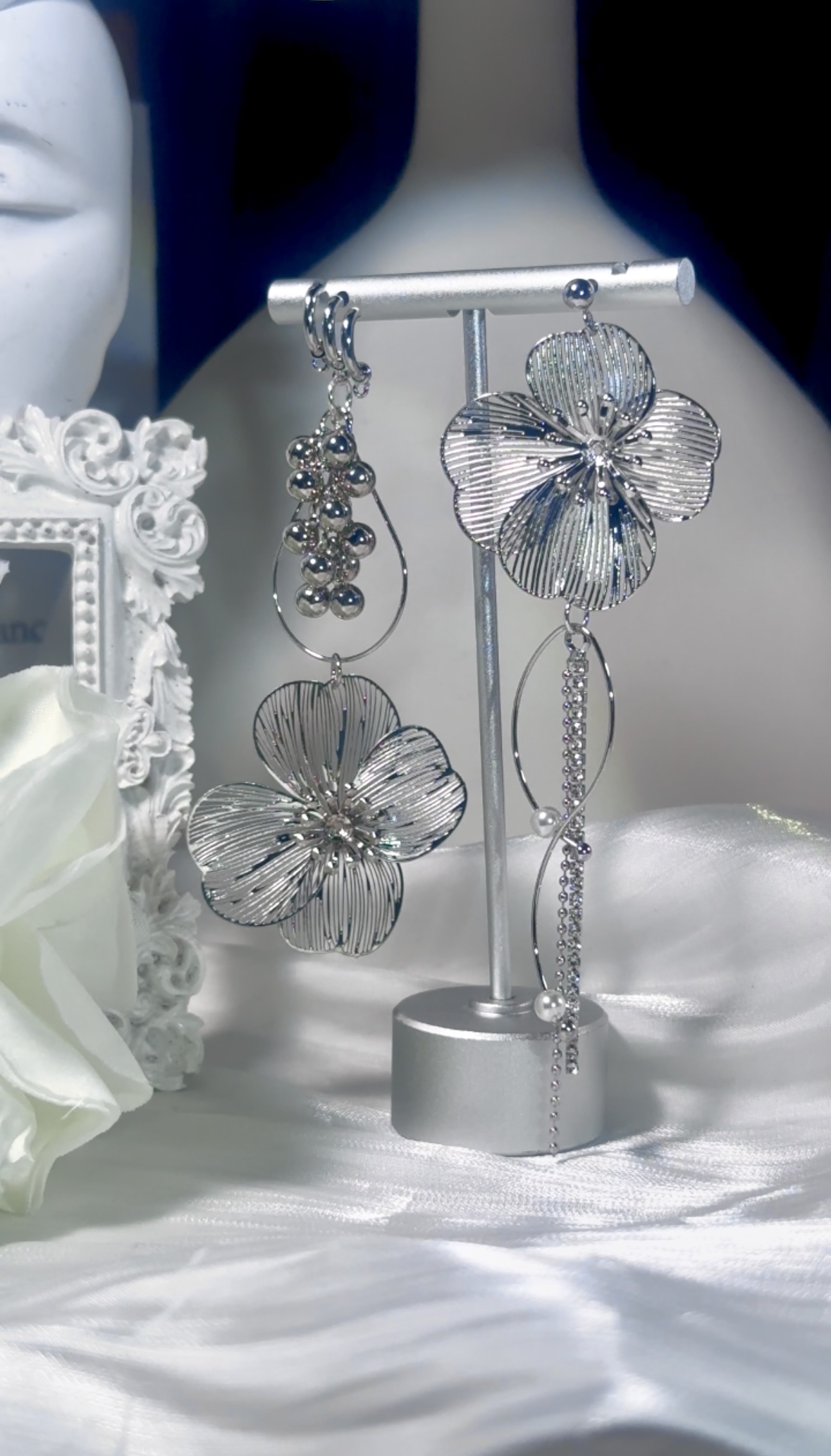 日系鴛鴦銀絲花耳環(銀)