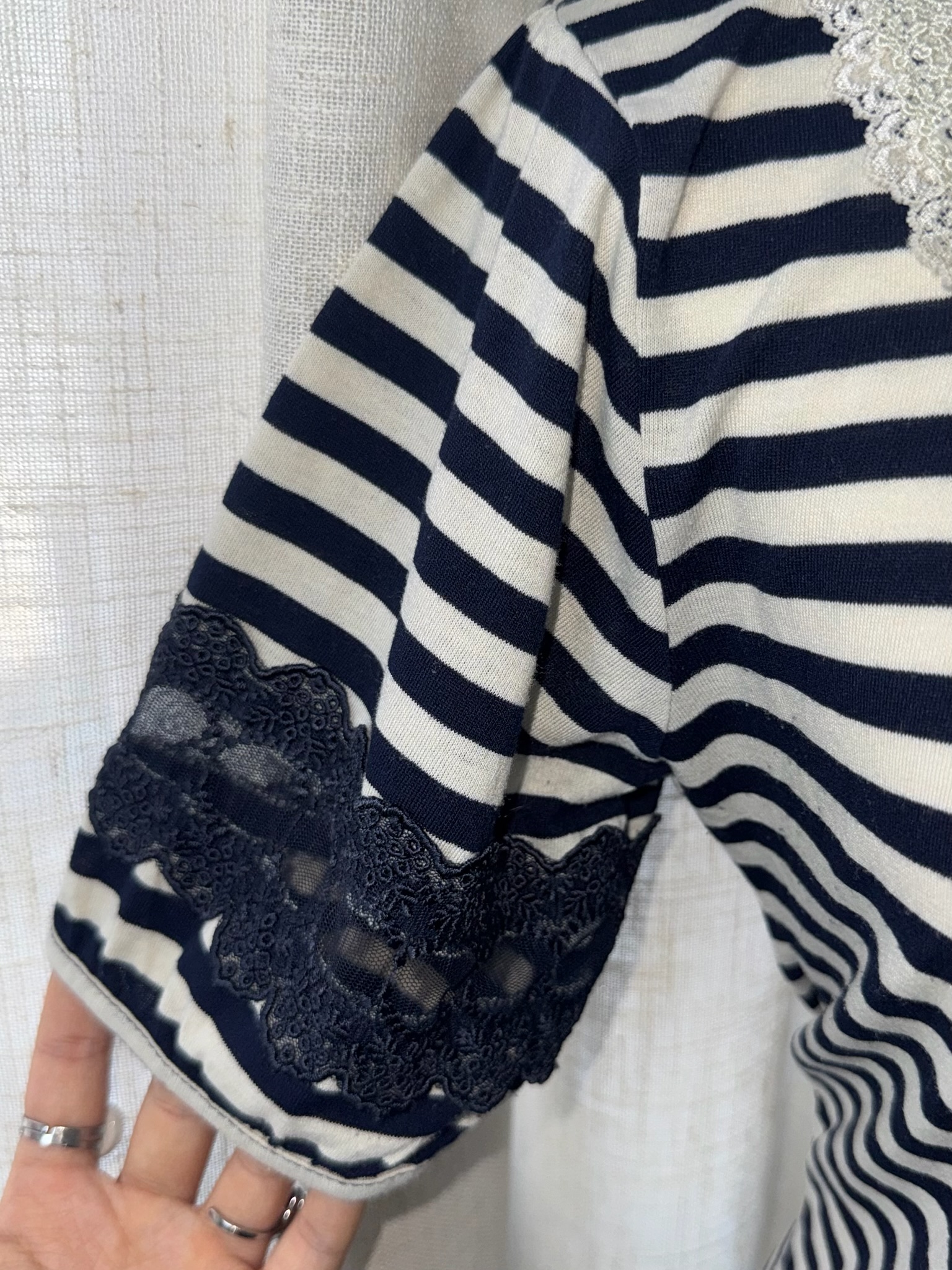 Axes Femme Nautical Striped Lace-Trimmed Tee