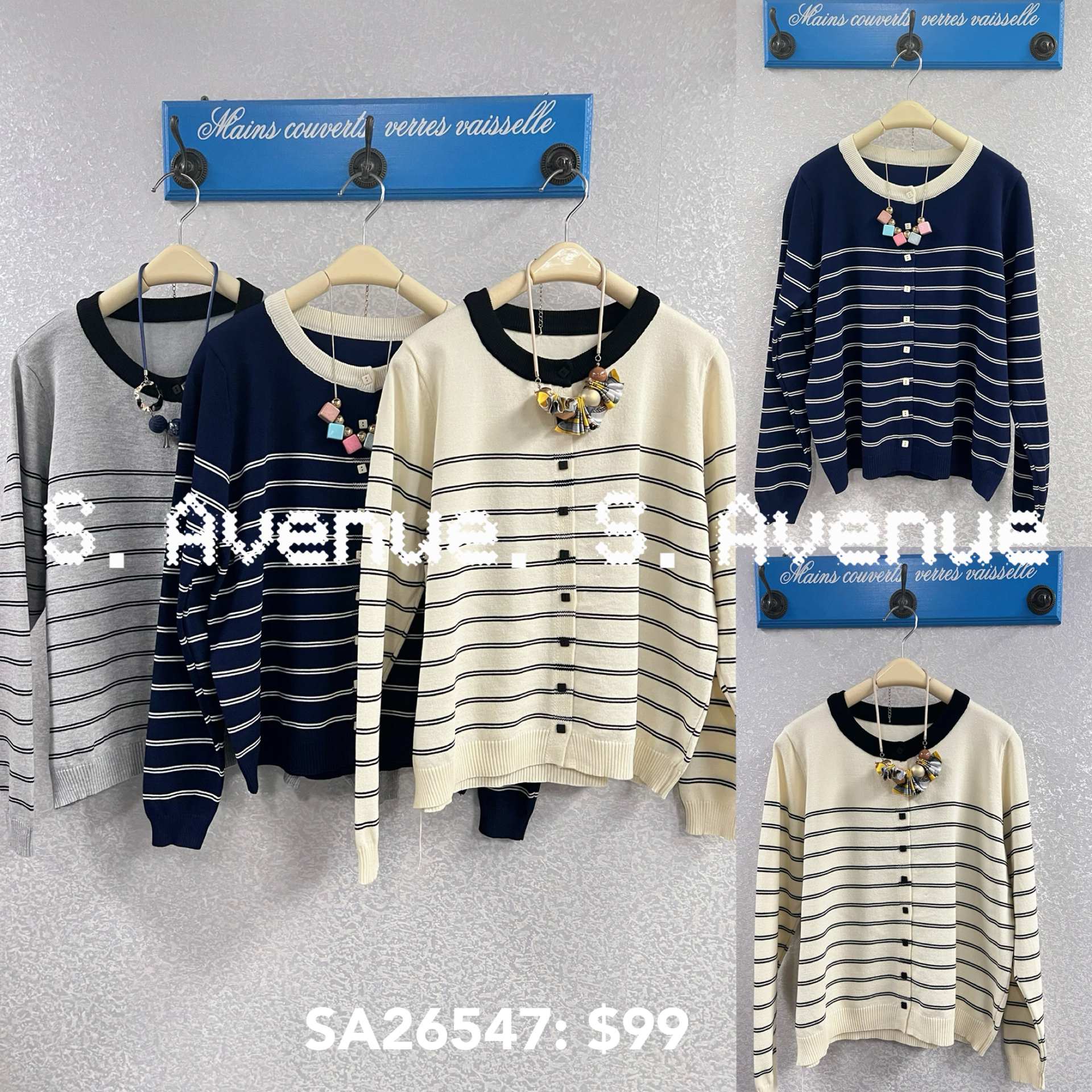 SA26547: 長袖V撞色領邊間條有鈕外套