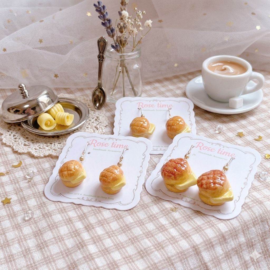 手繪 港式菠蘿油 耳環