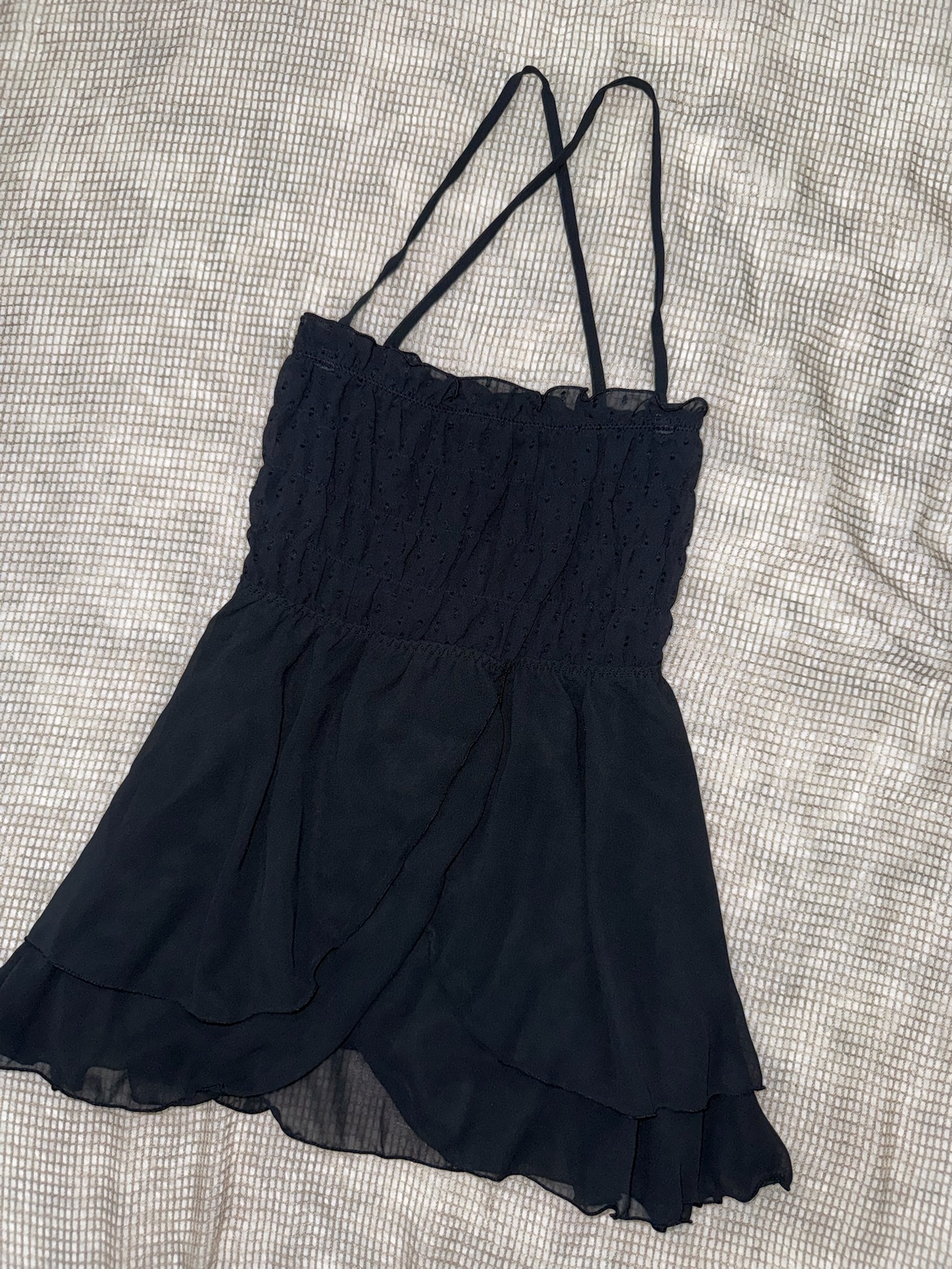 Black Cross-Back Ruffled Tiered Tunic