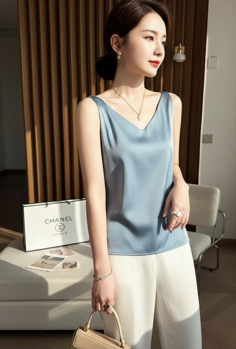 Satin V-Sleeveless Double Strap