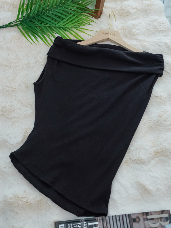 Off-Shoulder Drape Neck Sleeveless Top ‖ 一字领垂领修身无袖上衣 KR016210712