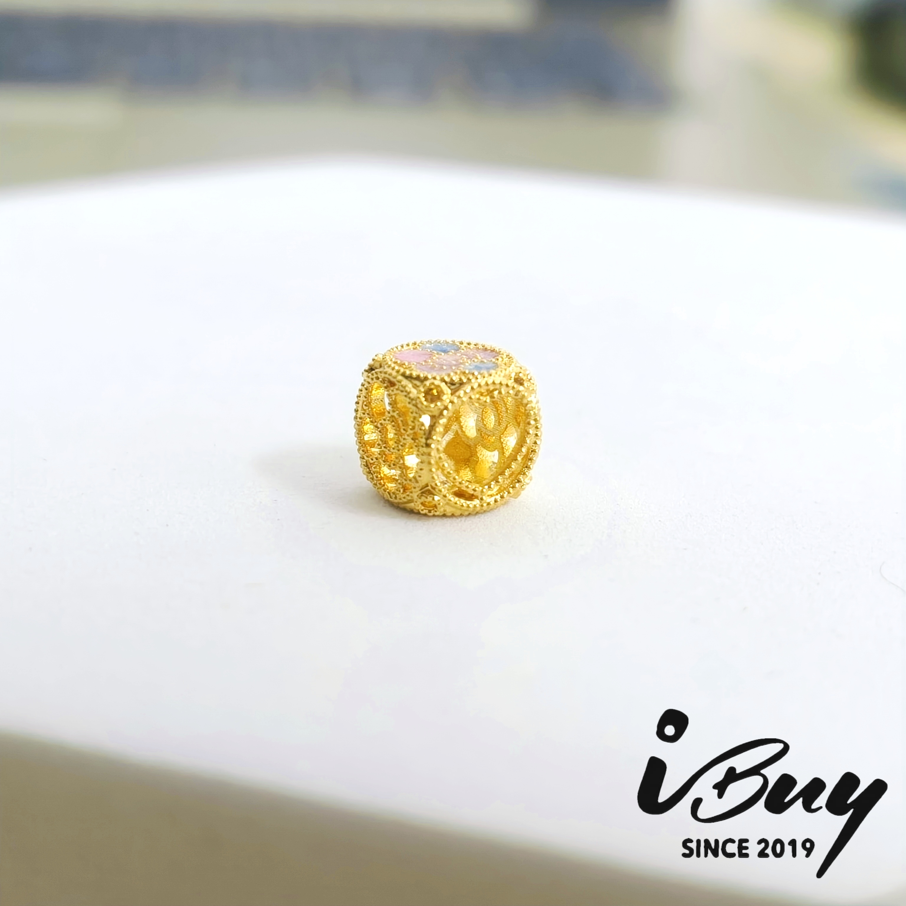 916 HARD GOLD COLORFUL ENAMEL FLOWER SQUARE BEAD 916 硬金 珐琅彩花四方块串咀