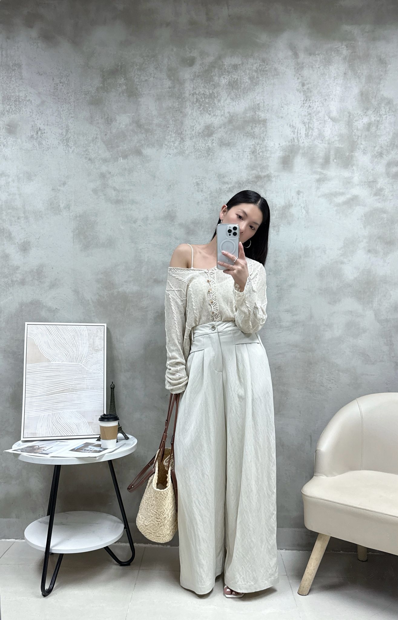 C10 恤衫棉打褶闊褲