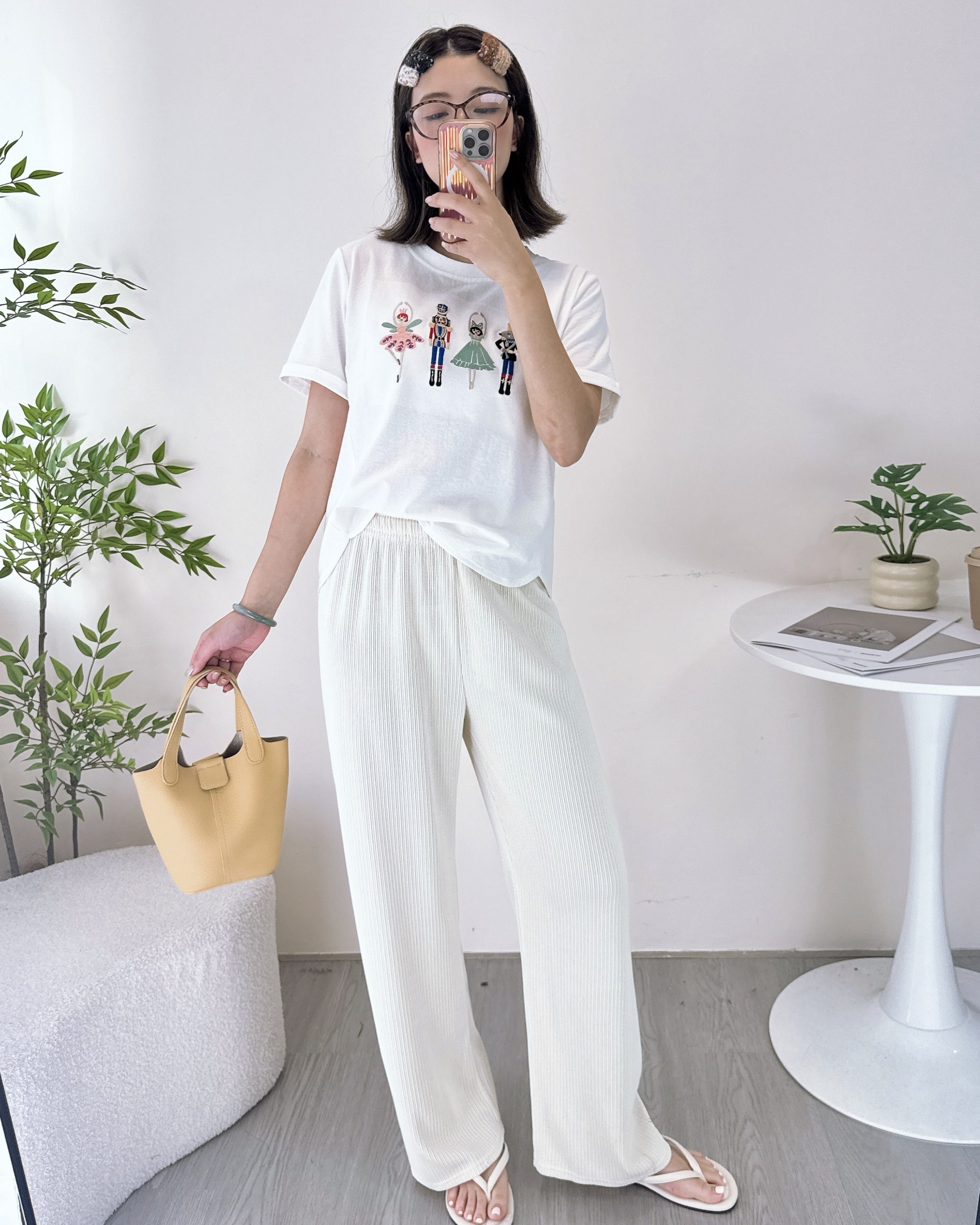 福利款彈性線棉休閒闊褲 5色