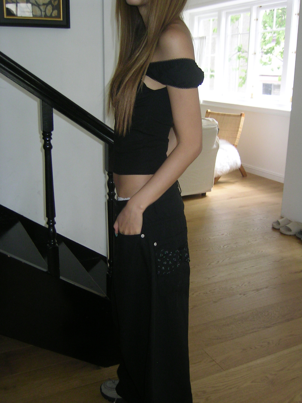 Floral Back-Ribbon Balloon Pants