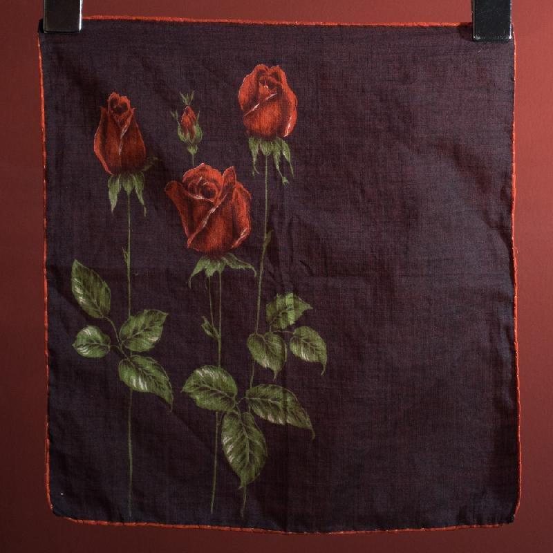 C.a. 1960s German Romantic Rose Print Handkerchief (EV387) (R)