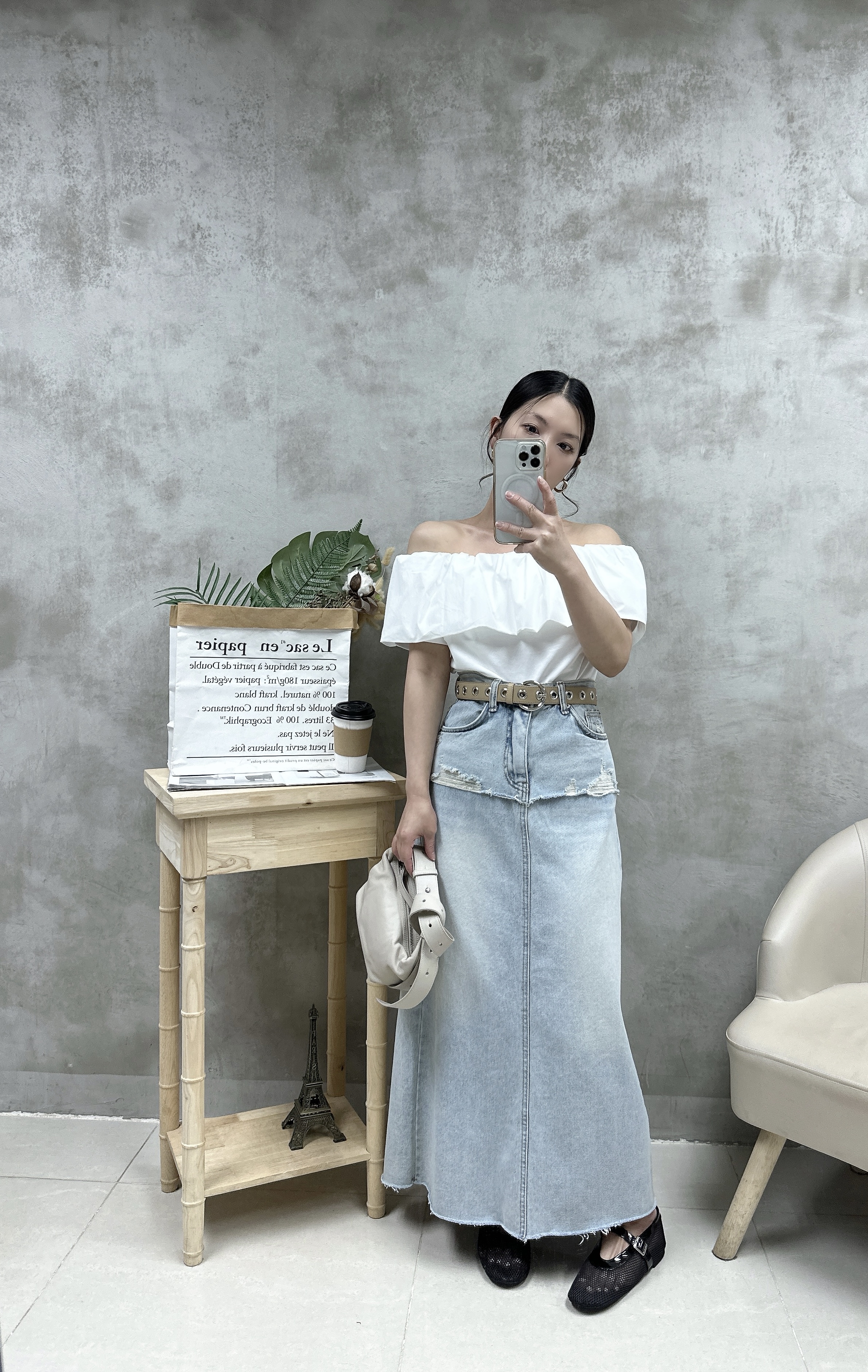 M03 恤衫拼棉兩著ruffle Top