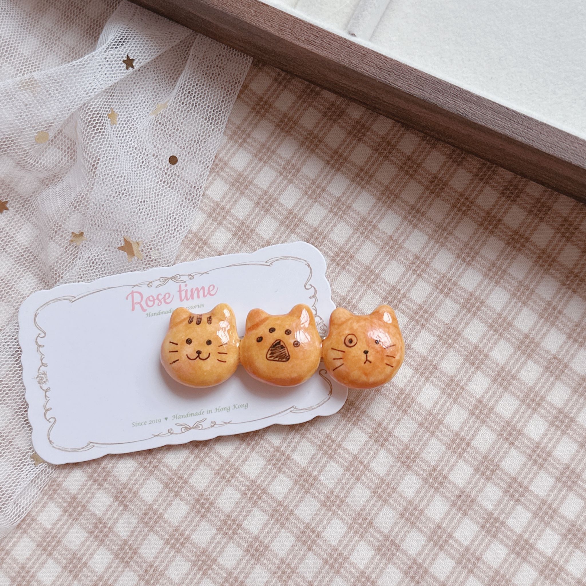 手繪貓貓饅頭髮夾