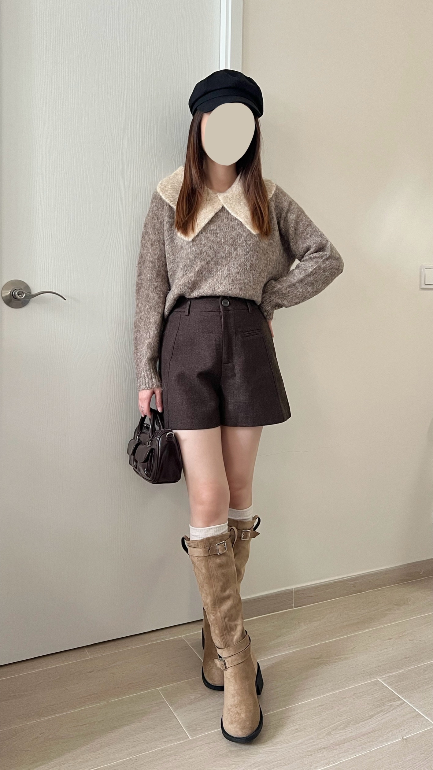 大蝴蝶領口混色毛衣 現貨