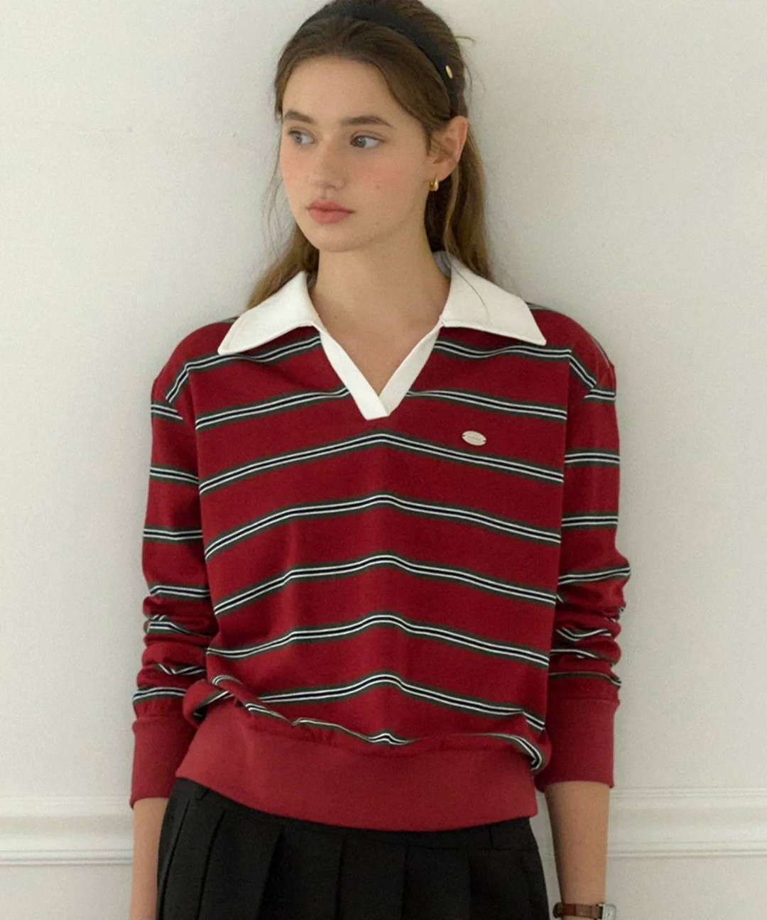 Ourhope Stripe Collar Sweatshirt 