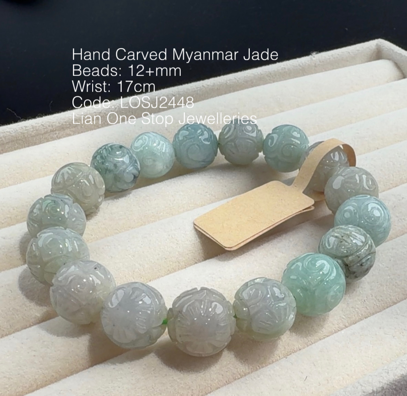 Code: LOSJ2448 Hand Carved Myanmar Jade 12+mm