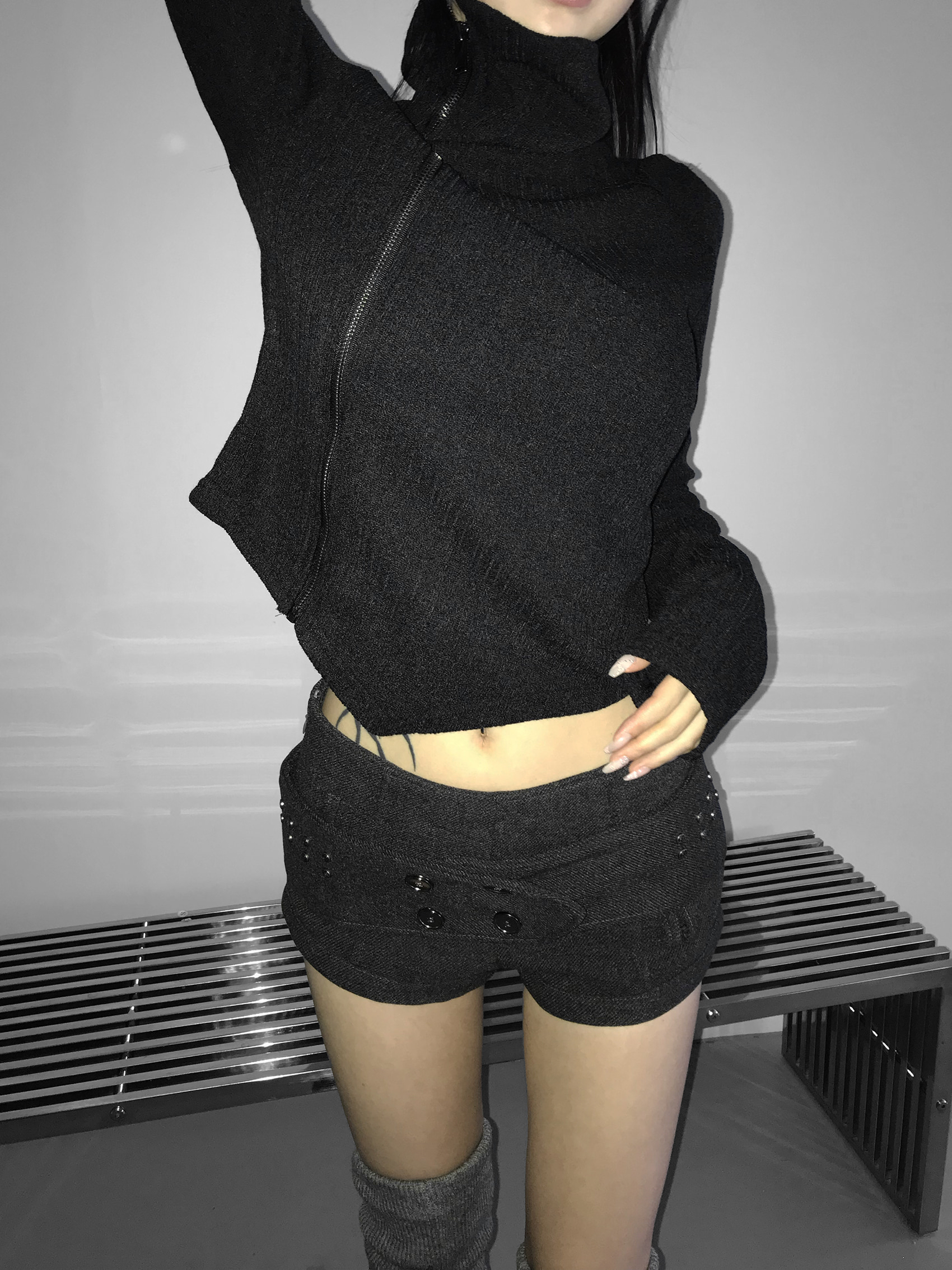 Asymmetric Zip-Up Ribbed Jacket