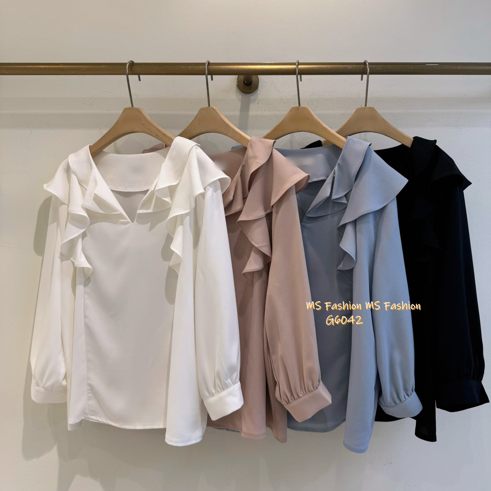 G6042 韓國🇰🇷靚料V領ruffle top
