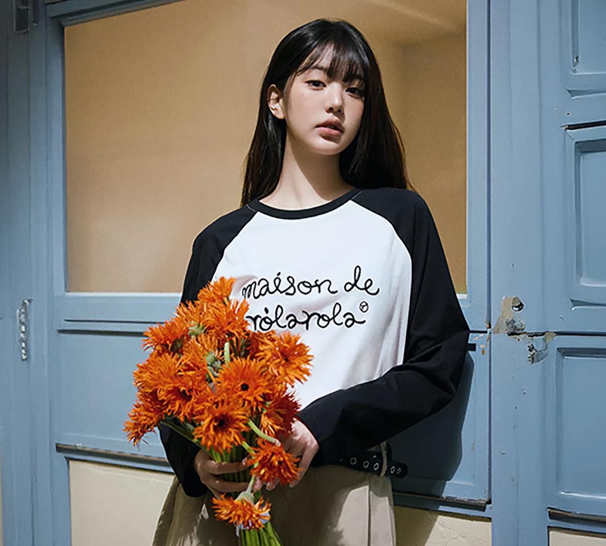 🎀Rolarola 🎀 MAISON DE ROLA RAGLAN 長袖tee 張元英同款 原價53000won 獨家折扣優惠 Black &white charcoal&grey Free size 28/3截單 張元英同款